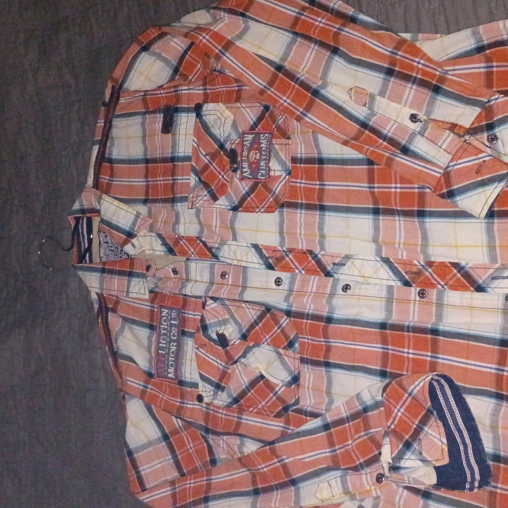 Affliction Men's Orange Plaid Shirt